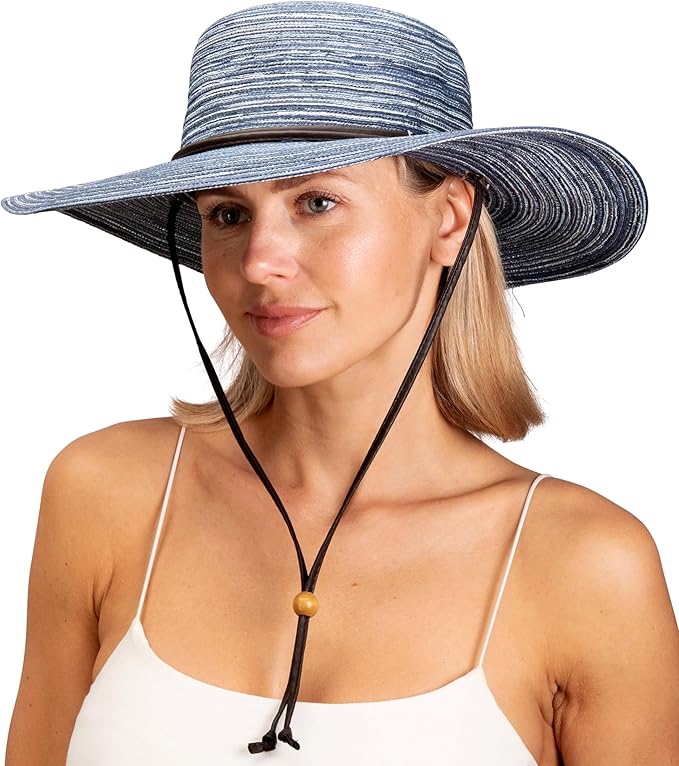 Sloggers Women's Wide Brim Braided Sun Hat with Wind Lanyard - UPF 50+ Maximum Sun Protection
