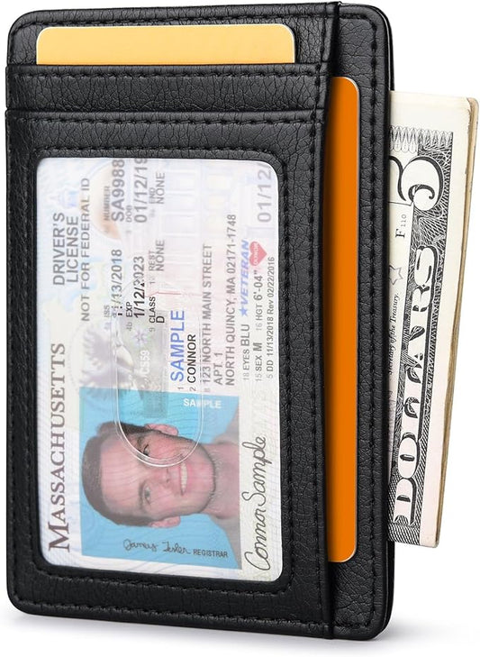 Buffway Slim Minimalist Front Pocket RFID Blocking Leather Wallets for Men and Women - Galactic Crack Black