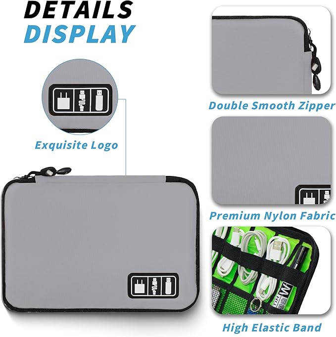 Electronics Organizer,Travel Cord Organizer Pouch, Portable Cable Organizer Bags,Travel Electronic Accessories Storage Case for Cables, Cords, Charger, Phone (Gray)