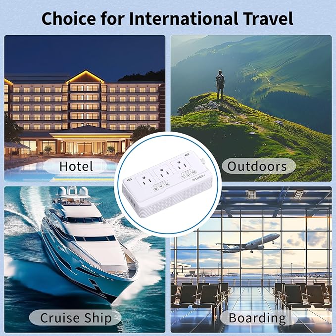 2000W Voltage Converter US to Europe for Hair Dryer, 220V to 110V Converter for European Travel with 3 AC 2 USBC 2 USBA Ports, European Travel Plug Adapter with Type C/G/I/L Power Plug