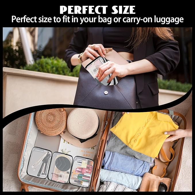 16 Pieces Clear Cosmetic Bags PVC Clear Makeup Bags TSA Approved Toiletry Bag with Zipper Waterproof Vinyl Plastic Organizer Storage Transparent Pouch for Women and Men (Black, Small)