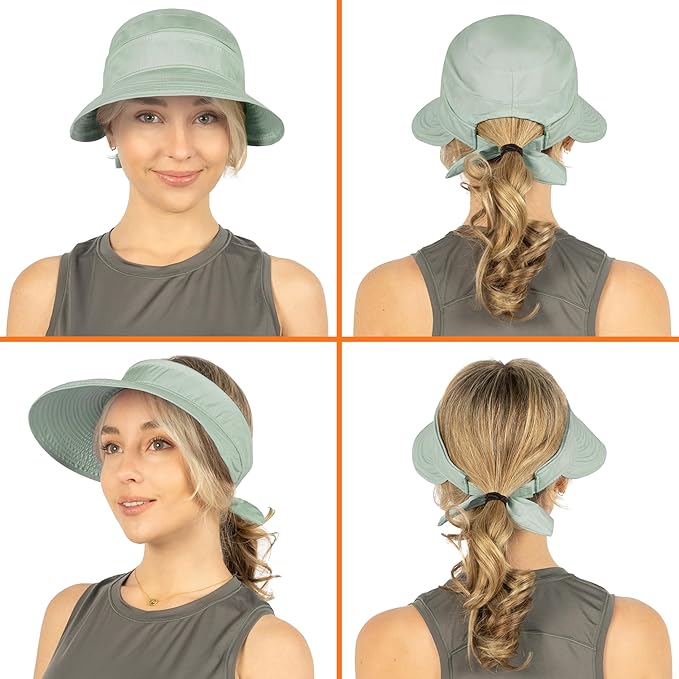 SUN CUBE Women Sun Hat for Outdoor UV Protection, Wide Brim Sun Hat Ponytail, Convertible Zip-Off Beach Hat Visor