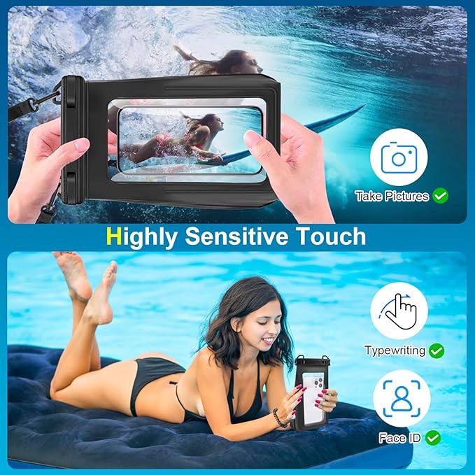 Large Waterproof Phone Pouch Floating, Universal Waterproof Phone Case for iPhone 15 Pro Max 14 Plus 13 12 11 Samsung up to 7.2'', IPX8 Water Proof Cellphone Dry Bag for Beach Pool Swimming Black