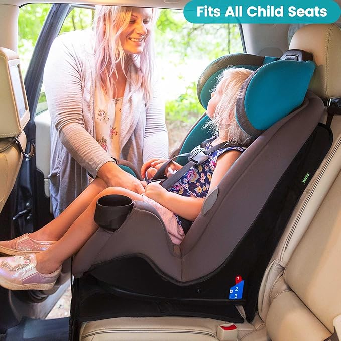 PIDO Car Seat Protector, 2 Pack Seat Protector Under Baby Car Seat with Thick Padding and Non-Slip Back, Waterproof Carseat Protection Cover Pad for Vehicle Leather Upholstery, Black
