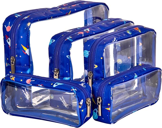 TSA Approved 5-Piece Diaper Bag Organizer Pouch Set Clear Waterproof TPU Kids Toiletry Storage Set Travel Packing Clutch Cube Bags for Baby Nursing