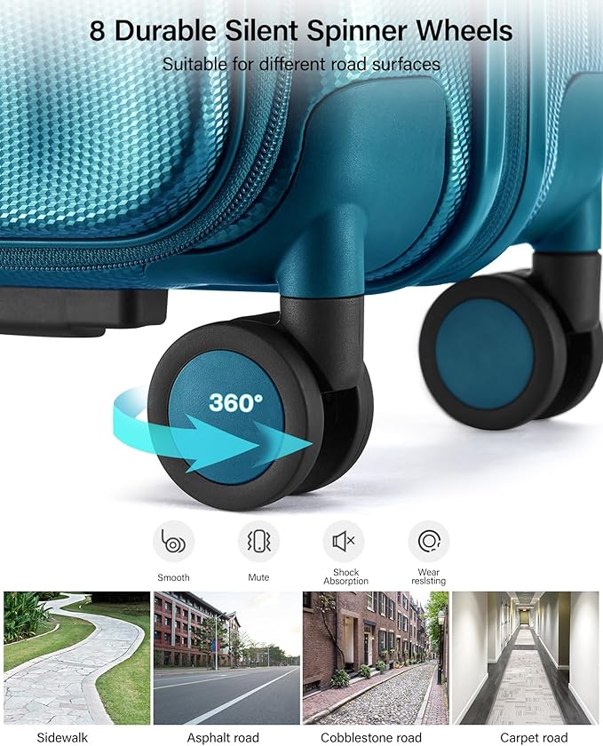 Hanke 16 Inch Expandable Under Seat Luggage with Wheels Top Opening Small Suitcase with Wheels Carry On Luggage Airline Approved Lightweight Hard Shell Suitcases for Weekender Overnight-Caribbean Blue