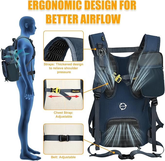 ONETOALL Hydration Backpack 22L, Hiking Backpack with 2L Leakproof Bladder, Sewn-in Rain Cover, Insulated Compartment for Men & Women Running, Cycling, Camping