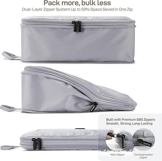 EPICKA TripCozy Compression Packing Cubes - 4 Set Durable Travel Organizer Bags with Mesh Top, Expandable Travel Accessories for Carry on, Luggage, Suitcase, Backpack (Light Grey)