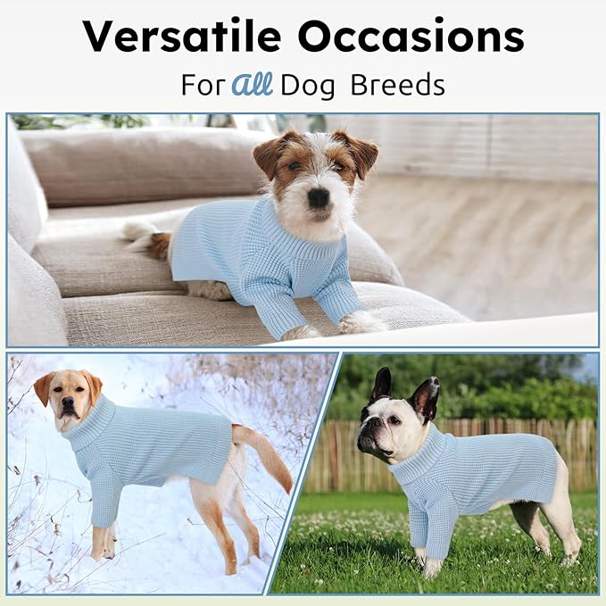 Queenmore Dog Sweater for Small Male Dogs, Turtleneck Fall Waffle Knit, Cat Puppy Christmas Sweater, Blue XS