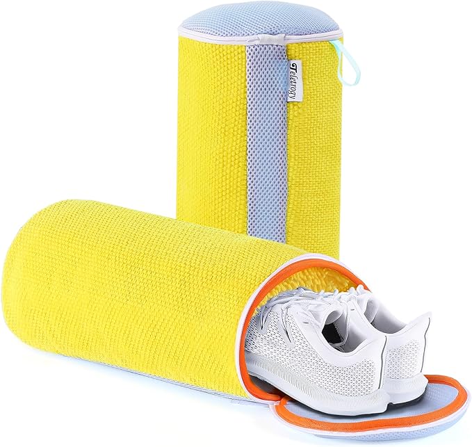 Shoe Washing Machine Bag, Laundry Shoe Bag for Washer & Dryer, Shoe Bag for Washing Machine Hands-free Plush Fibers Shoe Cleaning Bag Reusable for Sneakers Tennis Shoes, Yellow 2Pcs