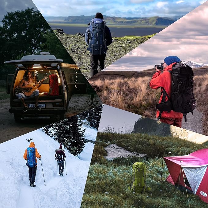 75L Hiking Backpack with Rain Cover Waterproof Camping Backpack Shoes Warehouse for Men Women, Frameless