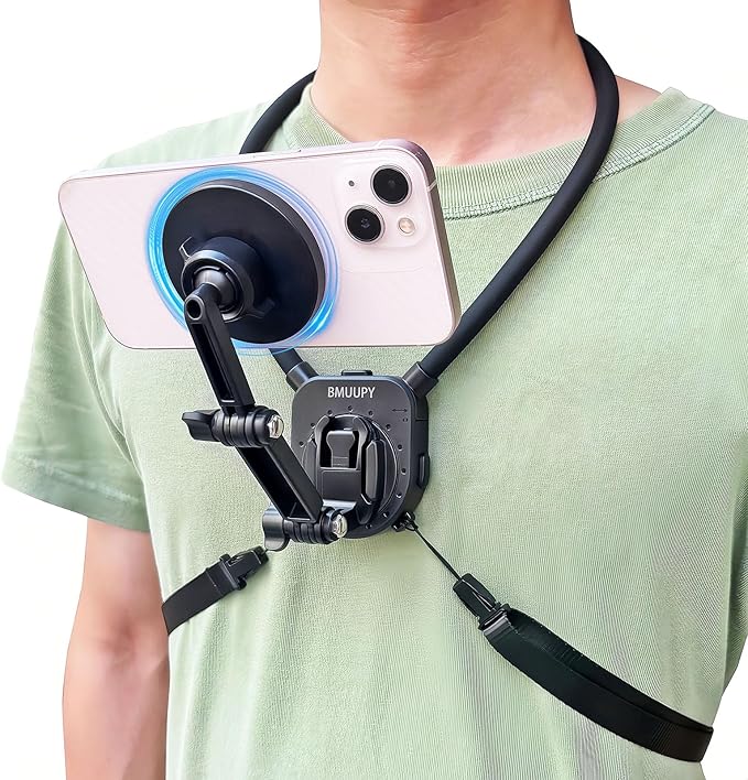 Magnetic POV/Vlog Phone Neck Mount Holder for iPhone 15/14/13/12 Pro Mini/Plus/Pro/Pro Max, Hand Free Chest Stand Video Recording for Mobile Phone Accessory