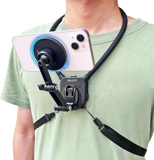 Magnetic POV/Vlog Phone Neck Mount Holder for iPhone 15/14/13/12 Pro Mini/Plus/Pro/Pro Max, Hand Free Chest Stand Video Recording for Mobile Phone Accessory