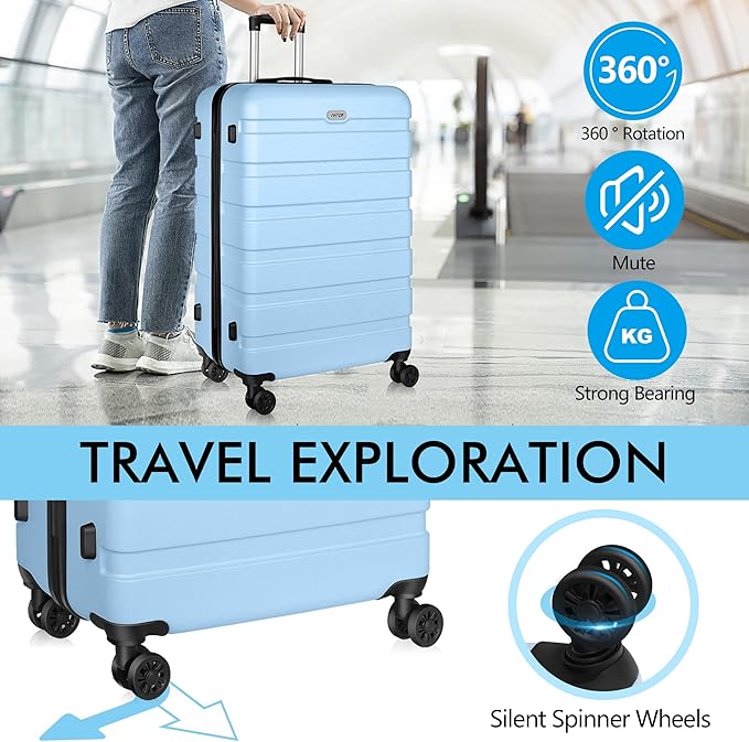 AnyZip Luggage PC ABS Hardside Lightweight Suitcase with 4 Universal Wheels TSA Lock Carry-On 20 Inch Light Blue