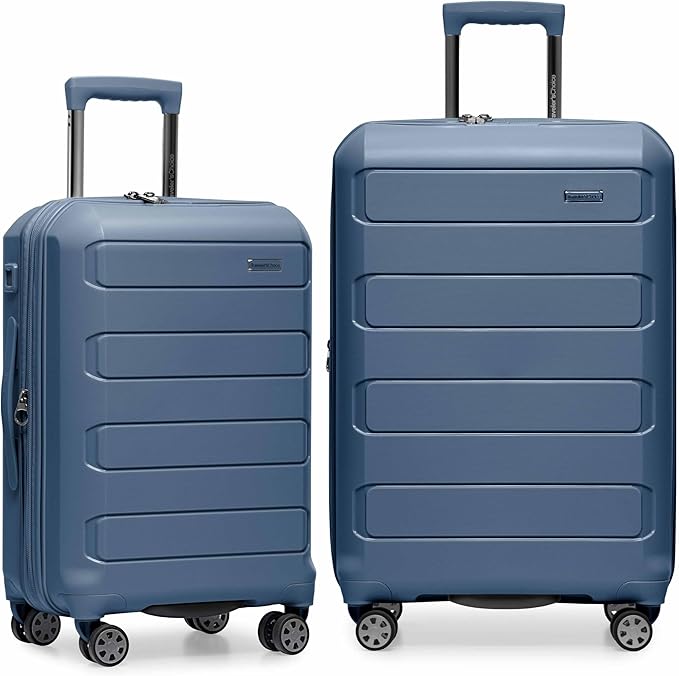 Traveler's Choice Pagosa Indestructible Hardshell Expandable Spinner Luggage, Slate Blue, 2-Piece Set (22/26)