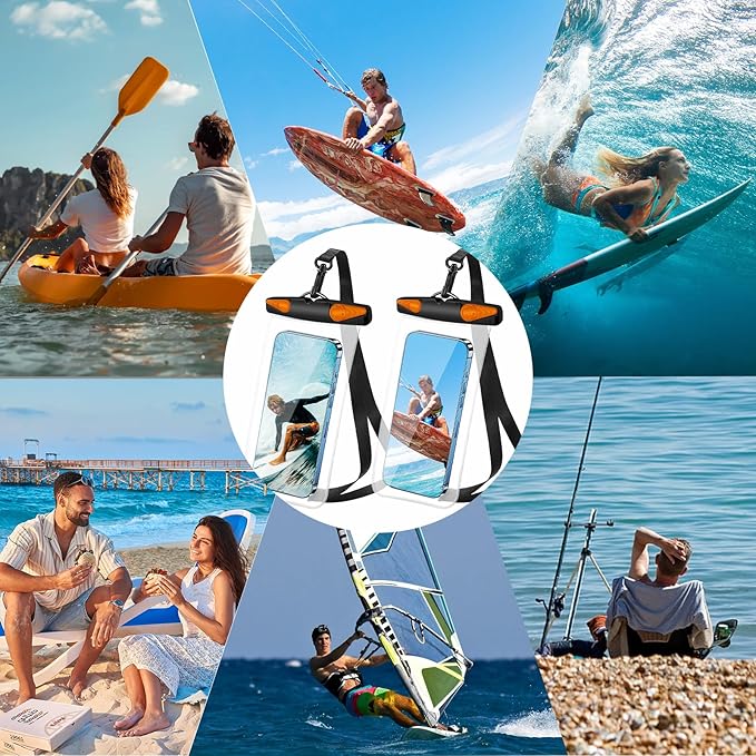Waterproof Phone Pouch, Waterproof Phone Case with Lanyard for iPhone, Samsung, IPX8 Cellphone Beach Dry Bag Kayak Cruise Ship Essentials 2Pack-7.5" Black Orange