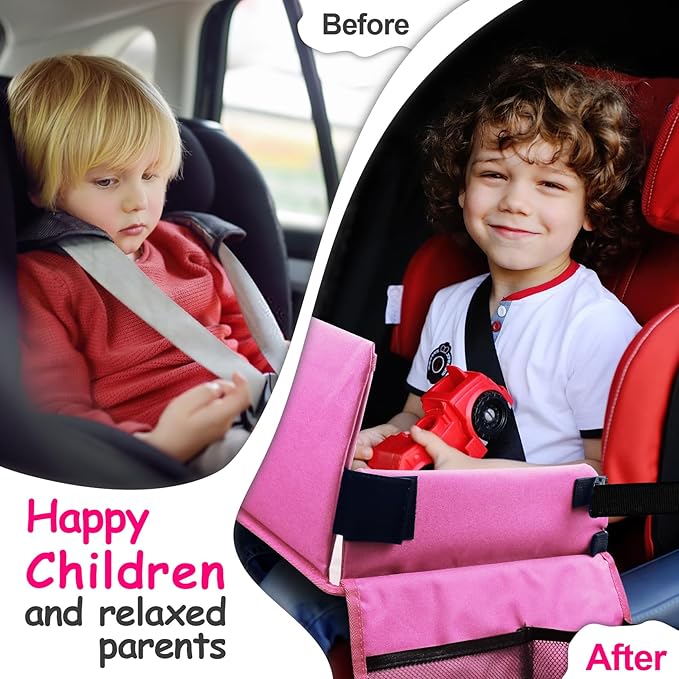 Julaiwy Car Seat Tray for Kids Travel, Carseat Tray for Toddler Road Trip Activities, Car Trays for Kids Road Trip Essentials, Travel Trays for Airplane, Toddler Car Seat Lap Table - Pink