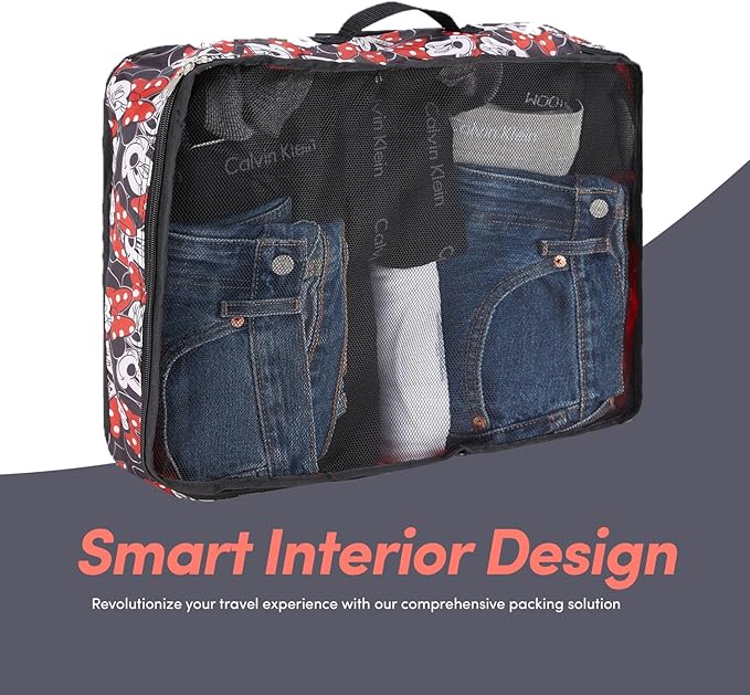 Disney Minnie Mickey Stitch Packing Cubes - Winnie the Pooh, Princess Cinderella, Cars, Toy Story 5 Piece Packing Cubes Compression - Travel Essential - Luggage Suitcase Organizer Set