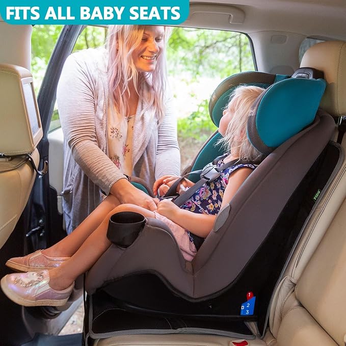 PIDO Car Seat Protector for Child Carseat with Thick Padding and Waterproof Fabric, 2 Pack Seat Cover Mat for Car Leather Upholstery (Black/Gray)