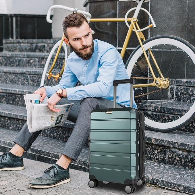KROSER Hardside Expandable Carry On Luggage with Spinner Wheels & Built-in TSA Lock, Durable Suitcase Rolling Luggage with USB Port, Carry-On 20-Inch, Dark Green