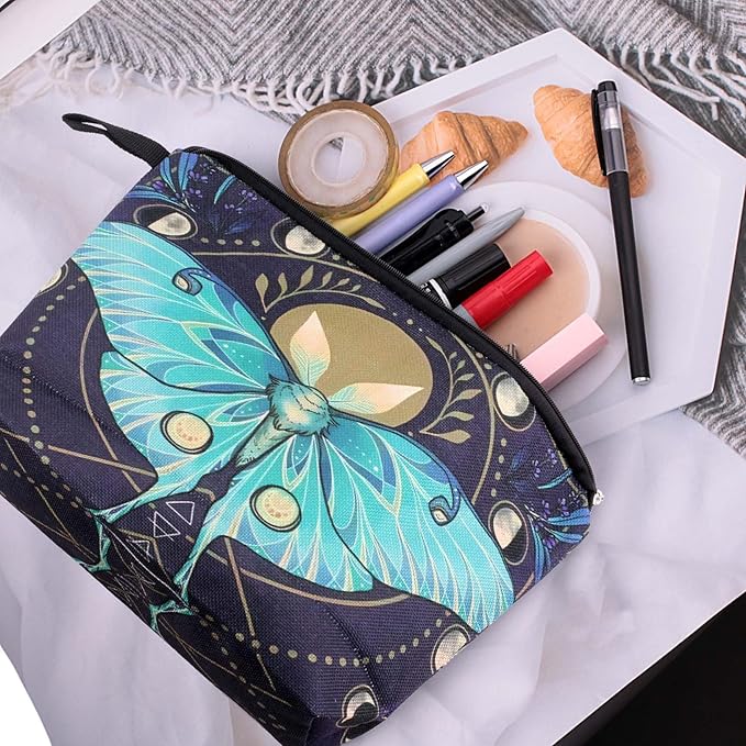 Cute Animal Lovers Gifts Green Butterfly Cosmetic Bag Makeup Pouch with Zipper (green butterfly)
