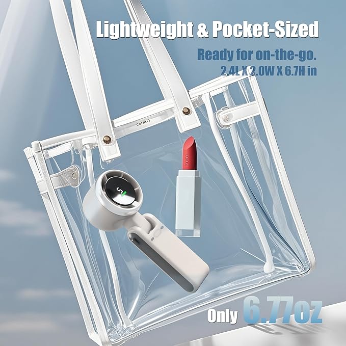 Foldable Handheld Fan, Portable Strong Winds Rechargeable 10000mAh Mini Turbo Fan, Digital Display, 5 Speed Adjustable Personal Small Pocket, Gifts for Women Men Travel Camp Outdoor Office