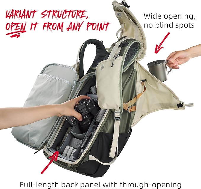 VSGO Pocket Ranger Expandable 35-43L Photography & Outdoor Backpack – Lightweight Camera Bag for Hiking, Mountaineering, Travel