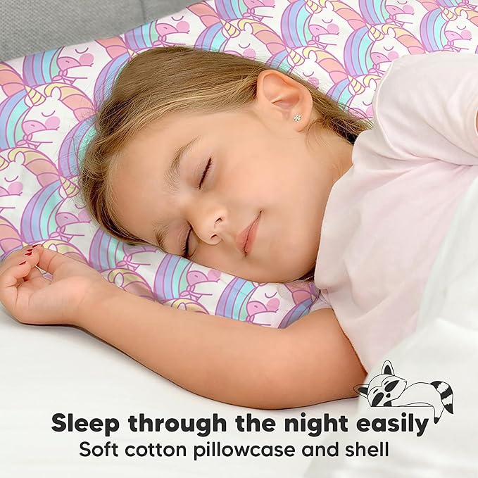 Toddler Pillow with Pillowcase - 13x18 My Little Dreamy Kids Travel Bed Pillows for Sleeping, Organic Cotton Small Pillowcase, Soft & Breathable, Machine Washable, Toddlers 2-5 years old (Unicorn)