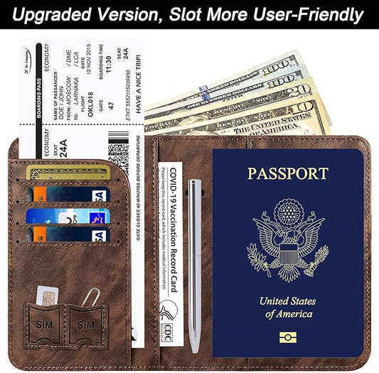 Passport Holder Cover Wallet Travel Essentials Leather Rfid Blocking Case Vacation Luggage Must Haves Travel Accessories for Men Women (116#Coffee)