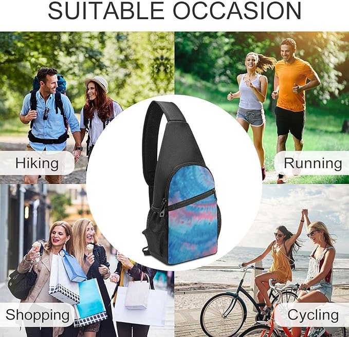 SWEET TANG Fashion Sling Backpack for Men Women, Lightweight Sling Shoulder Bag, Outdoor Chest Crossbody Bike Gym Runner Daypack with Adjustable Strap, Tie Dye Blue And Pink