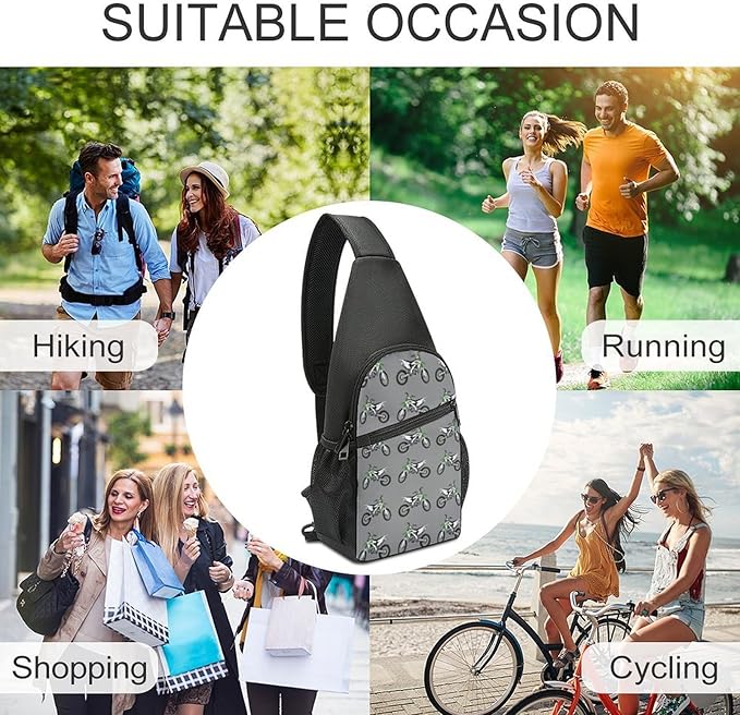 SWEET TANG Sling Bag for Men Women, Comfortable Crossbody Backpack, Motocross Dirt Bike Grey, Anti Theft Sling Shoulder Chest Bag Daypack, Fashion Travel Gym Sack Rucksack