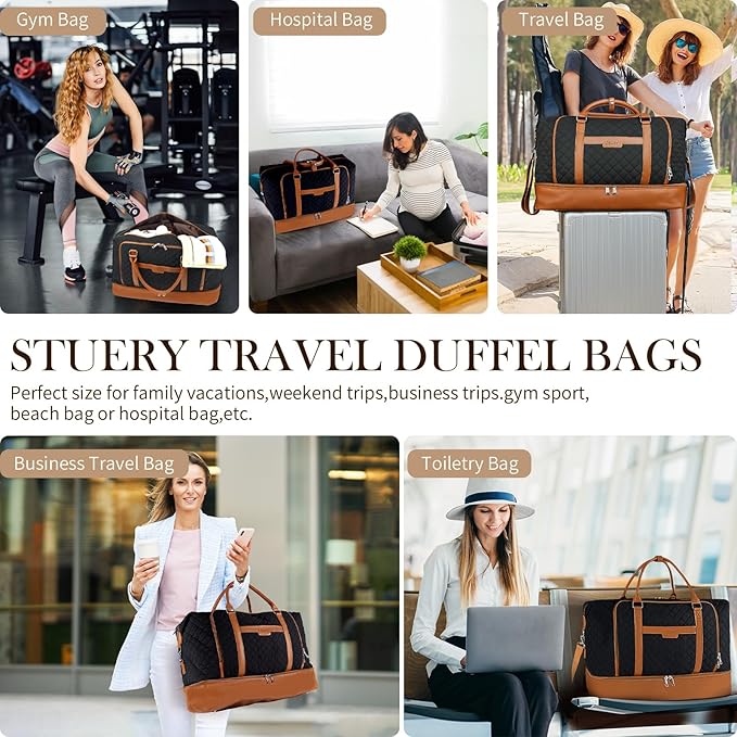 Weekender Bag, Large Travel Duffel Bag for Women, Carry on Overnight Bag with Shoe Compartment and Toiletry Bags