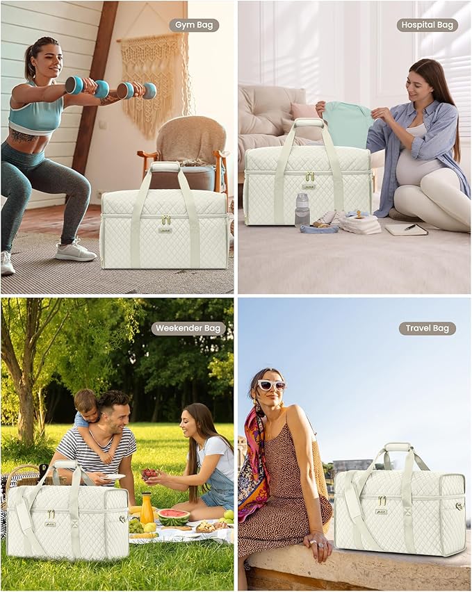 Weekender Travel Duffle Bag for Women: Overnight Bags with Shoe Compartment Carry on Bags for Airplanes with Toiletry Bag Weekend Yoga Gym Bag with Wet Pocket Beige