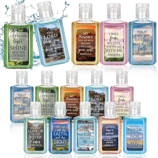 50 Pcs Christian Mini Hand Sanitizer Bulk Bible Verse Hand Sanitizer Religious Inspirational Favors 1fl oz Travel Size Hand Soap Gift for Pastor Church Prayer Christian Party Favors (Landscape)