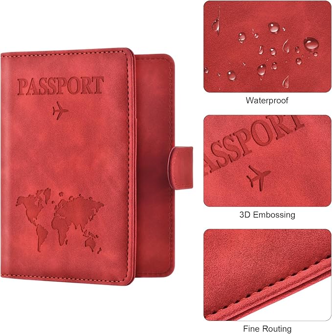 Eoehro Passport Holder for Travel Essentials, Passport Wallet Cover Case for Travel Must Haves Accessories,Passport Book Holders for Women and Men(red)
