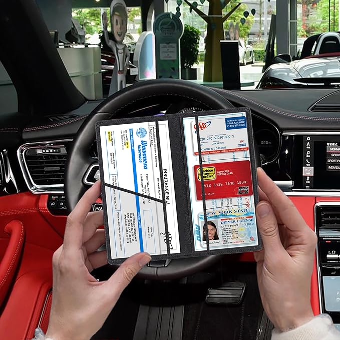 TOURSUIT Car Registration and Insurance Card Holder, Vehicle License Document Glove Box Compartment Organizer, Essential Car Wallet Case for Driver Auto Owners (M Black)