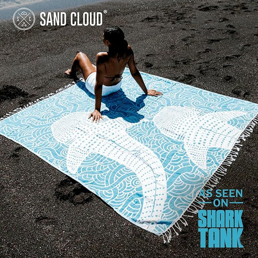 Sand Cloud Large Turkish Beach Towel - Sand Free - 100% Organic Turkish Cotton Yarn - Quick Dry Towel for Beach, Picnic, Blanket or Bath - As Seen on Shark Tank - Marine Life (Whale Shark Turquoise)