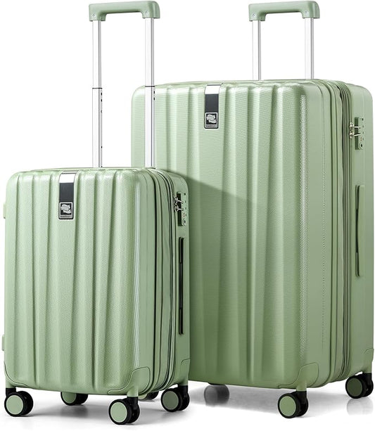 Hanke Expandable Hard Shell Luggage Sets 2 piece Carry on Luggage with Wheels Suitcases Lightweight Checked Travel Luggage Rolling Large Suitcase Travel Luggage Bag Woman Men 20/29 Inch(Bamboo Green)