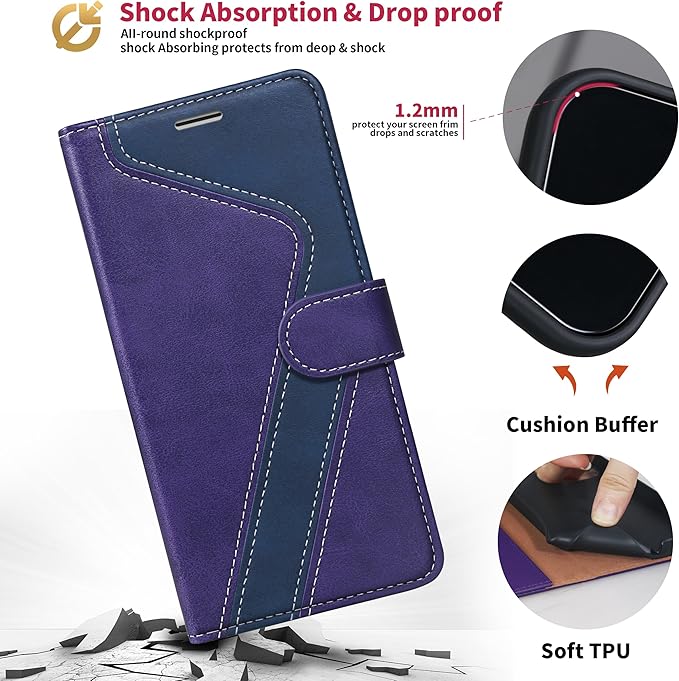CIVICASE for iPhone 16 Plus Wallet Case,PU Leather Flip Case RFID Blocking Credit Card Holder Folio Magnetic Stand TPU Shockproof Cover Compatible with iPhone 16 Plus, Purple Blue