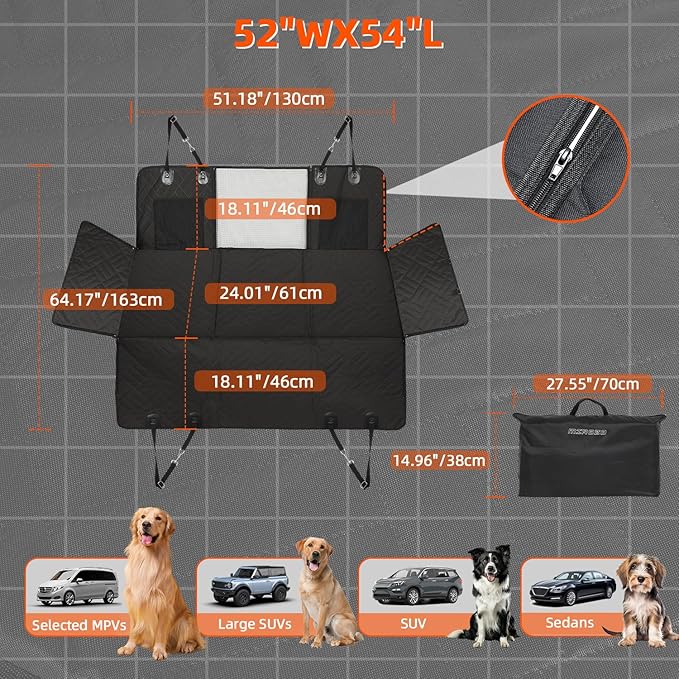 MIROZO Dog Seat Cover,Back Seat Extender for Dogs,600D Heavy Durable Dog Seat Cover,Waterproof Car Pet Backseat Protector,Large Space Travel Bed with 3-Fold Bottom for Car Mid-Size SUV/Small Truck