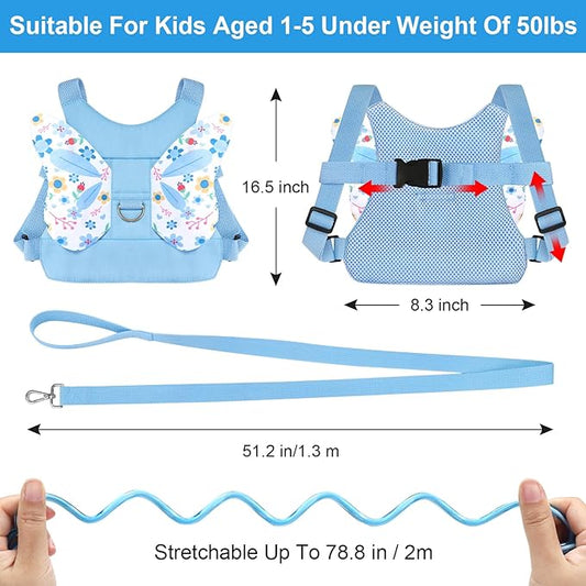 Accmor Toddler Harness Leash, Cute Butterfly Kids Leash + Anti Lost Wrist Link for Outdoor Travel, Adorable Mini Child Walking Harness Wristband Assistant Strap Belt for Baby Boys Girls (Blue)