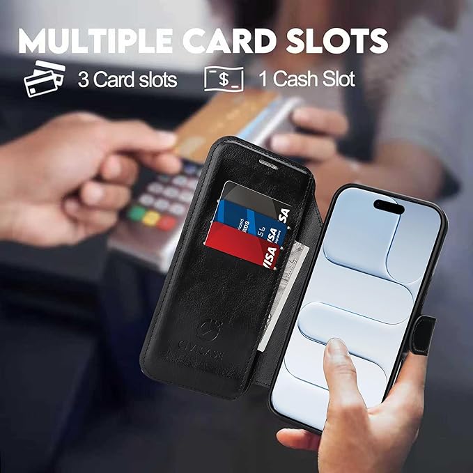 CIVICASE for iPhone Air Wallet Case with Stand,PU Leather Flip Credit Card Holder Slots (RFID Blocking),Compatible with Magsafe Magnetic Holder Phone Cover Women Men,Black