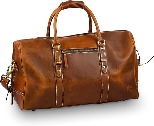 Premium Full-Grain Leather Duffle Bag for Men & Women | 20-Inch Handcrafted TSA Approved Carry-On Weekender Travel Bag with Multiple Pockets & Compartments by Northridge Leather (Tan))