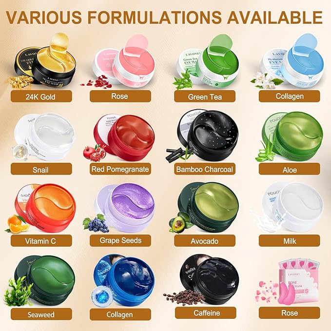 LAVONE Eye Mask - 30 Pairs Snail Under Eye Patches Skin Care Products - Eye Masks Skincare for Dark Circles and Puffiness, Reduce Wrinkles, Eye Bags and Fine Lines, for Women and Man