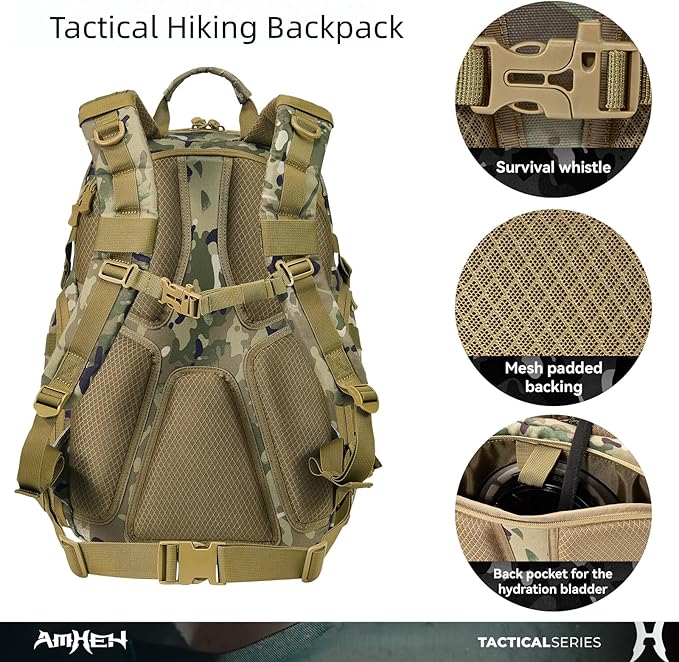 32L Military Tactical Backpack - Rugged Molle Assault Pack Fits 17 Inch Laptop for Survival Hiking Outdoor Travel Work (Camo)