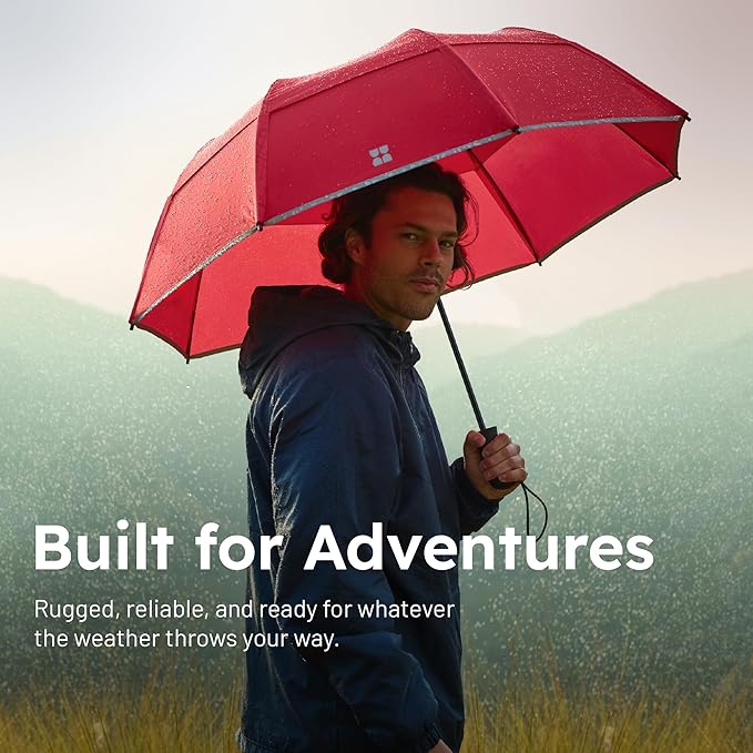 Weatherman Premium Collapsible Travel Umbrella - Windproof, Compact, Easy Auto Open - Resists Up to 55 MPH Winds - Perfect for Rain, Wind, Backpack, Car - Folding Umbrella (Red)