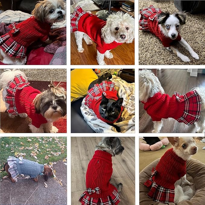 YUDODO Valentines Small Dog Sweater Dress with Bowtie Turtleneck - Knitted Pet Girl Dog Winter Clothes - Pet Warm Sweater for Puppy Yorkies, Chihuahua (M Pink)