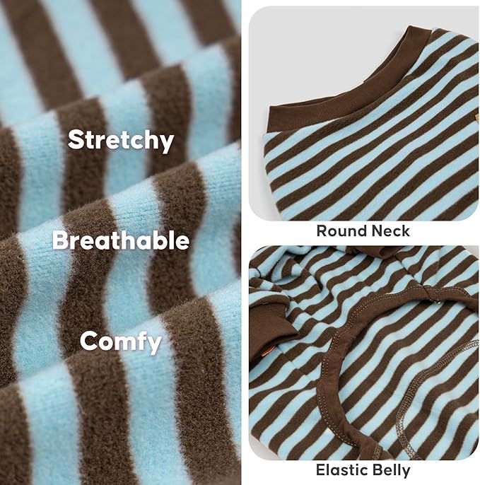 KYEESE Dog Pajamas, Warm Dogs PJS with 4 Legs, Comfy Pet Onesie Pets Sleepwear, Soft Pets Jumpsuit, Stretchy Fleece Pet Clothes Dog Pajamas for Small Dogs, Blue Striped, XL