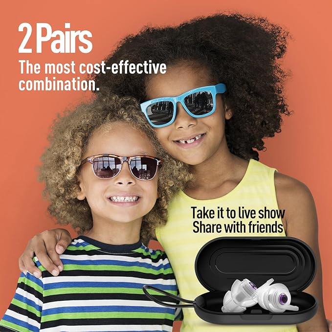 Kids Earplugs (6-12 yrs) - 2 Pairs High Fidelity Concert Ear Plugs for Children, Adults with Small Ear Canals, 23dB Kids Noise Reduction Earplugs for Concerts, Rehearsal, Festival, Party (Purple)