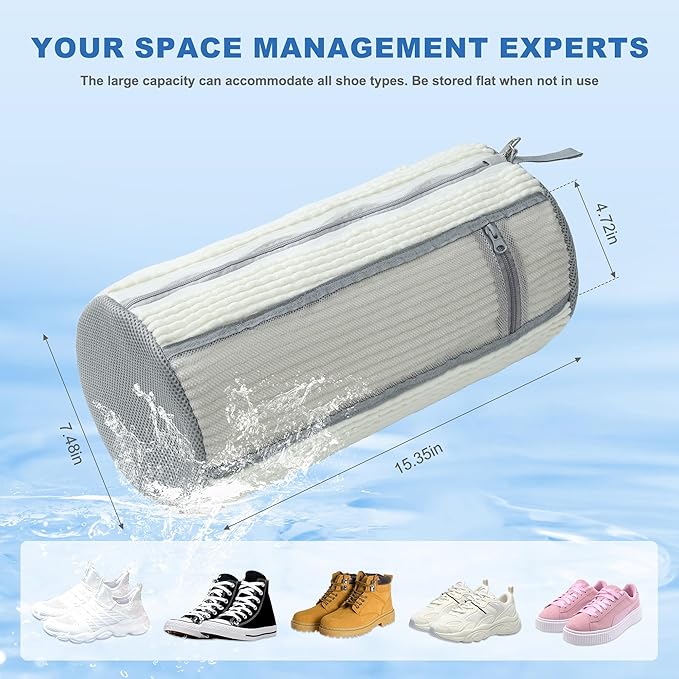 Shoe Washing Machine Bag, 2PCS Reusable Shoe Bag for Washing Machine, 360° Deep Cleaning Shoe Washing Bag for Sneakers, Laundry Shoe Bag for Washer & Dryer, Fits All Shoe Types (Off WHITE)